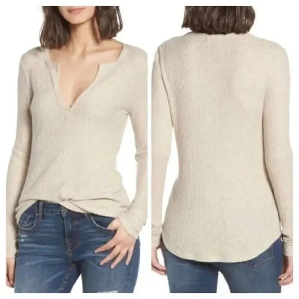 🌹 SOCIALITE 🌹 Thermal Henley Top - [Small, Oatmeal]